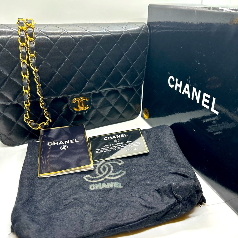 CHANEL Black Vintage Medium Single Flap with 24k Gold Plated Hardware